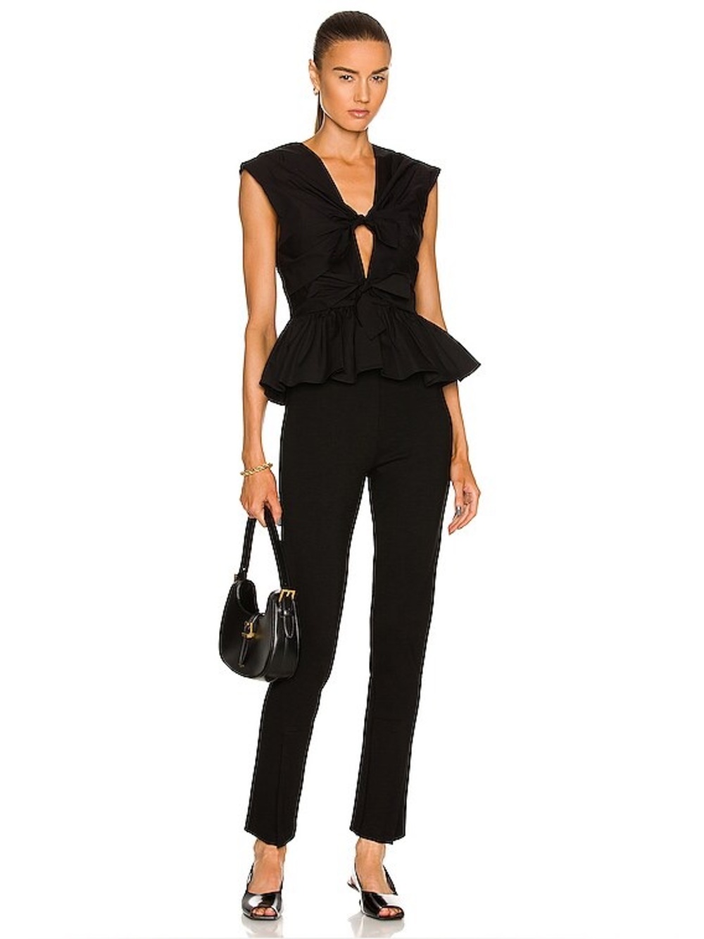 TOVE Elen Bow Peplum Top Organic Cotton Poplin Black FR 38 US 6 Quiet Luxury